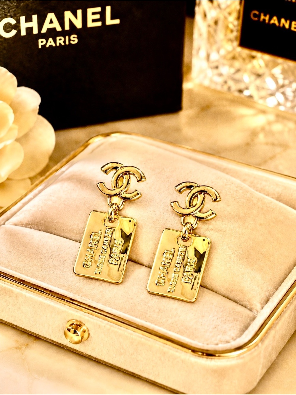 Gold-Tone Double gold bar Tag Drop fashion Earrings